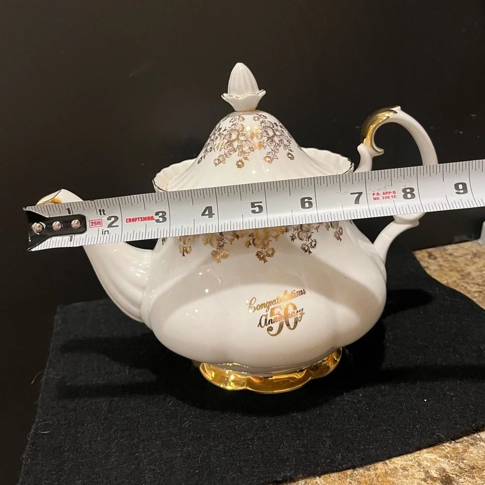 Vintage Royal Albert 50th Anniversary 6 C Teapot, Creamer, Plate, Lefton Tea Cup